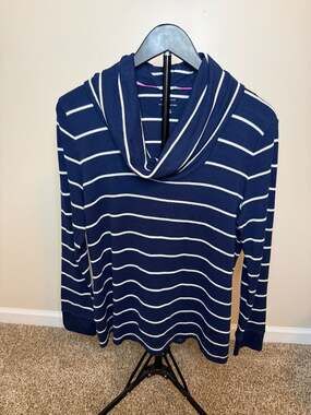 ☀️Tommy Hilfiger Athluxe Navy Striped Cowl Neck Long Sleeve Top XL